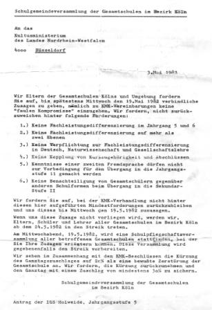 Offerner Brief an den Kultusminister